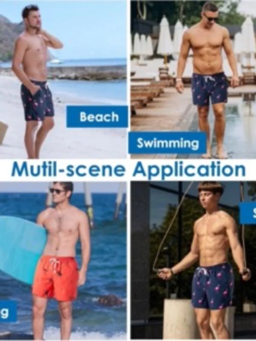 Men's S-2XL Flamingo Swim Trunks Mesh Lining Quick Dry With Pockets Beach Shorts